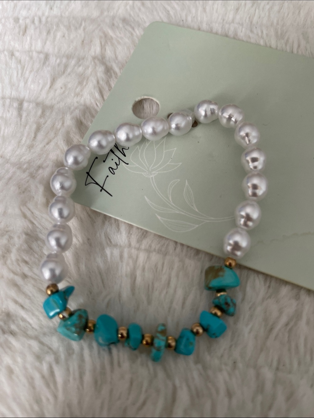 Pearl and Turquoise Beaded Stretch Bracelet